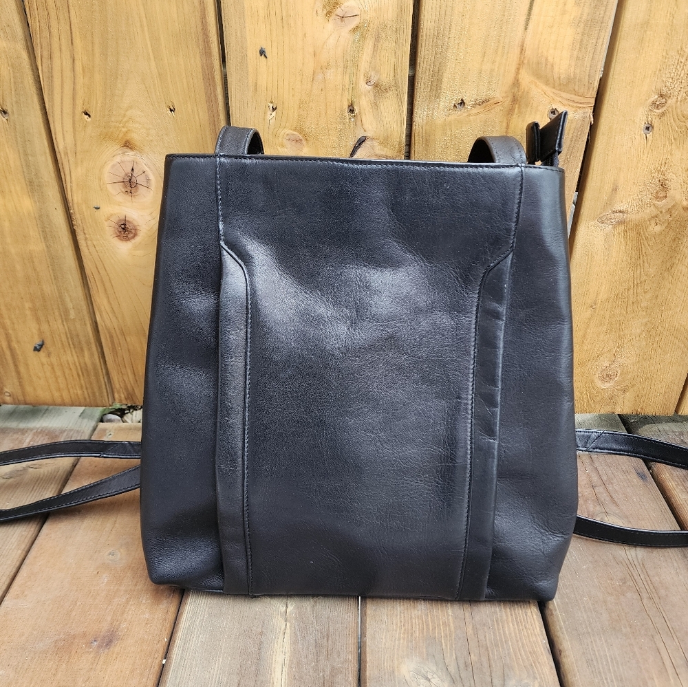 Genuine Leather Sleek Black Backpack with Durable Design and Ample Storage